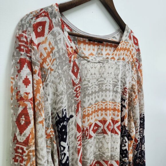 Nic + Zoe Womens Plus 3/4 Sleeve Linen Blend Sweater Size 2X Aztec Multicolor - Picture 2 of 10